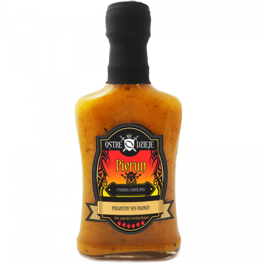 Sos Ostre Dzieje PIERUN z mango, moc CAROLINY REAPER 240g Sos Ostre Dzieje PIERUN z mango, moc CAROLINY REAPER 240g