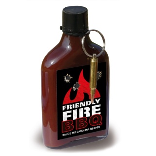 Ostry Sos Scovilla Friendly Fire BBQ z Caroliną Reaper i prawdziwym nabojem, 247ml