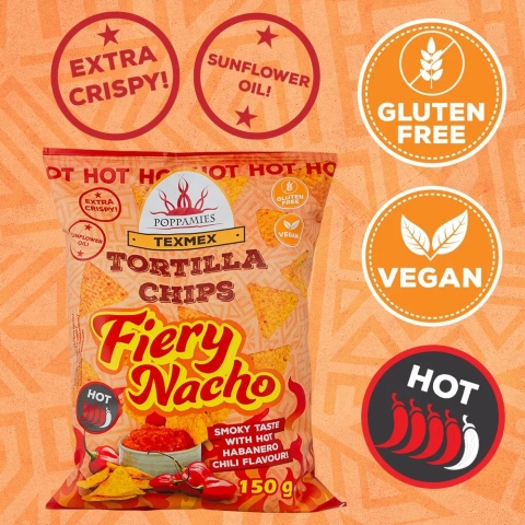 Ostre nachosy Poppamies Fiery Nacho z Habanero 150g