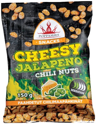 Ostre orzeszki Poppamies Cheesy Jalapeno, WAŻNE 28.10.25, 150g