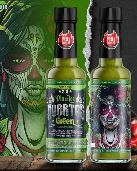Ostry sos Pixi Peppers DIA DE LOS MUERTOS GREEN z Poblano, Jalapeno i Tomatillo, 200ml