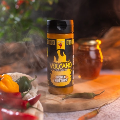 Ostra musztarda Volcano HONEY z miodem i papryką Bhut Jolokia, 310g