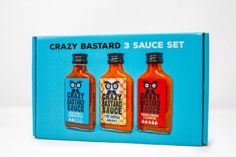 Zestaw ostrych sosów chili Crazy Bastard - CARIBBEAN BOX 3x100ml [NIEBIESKI]