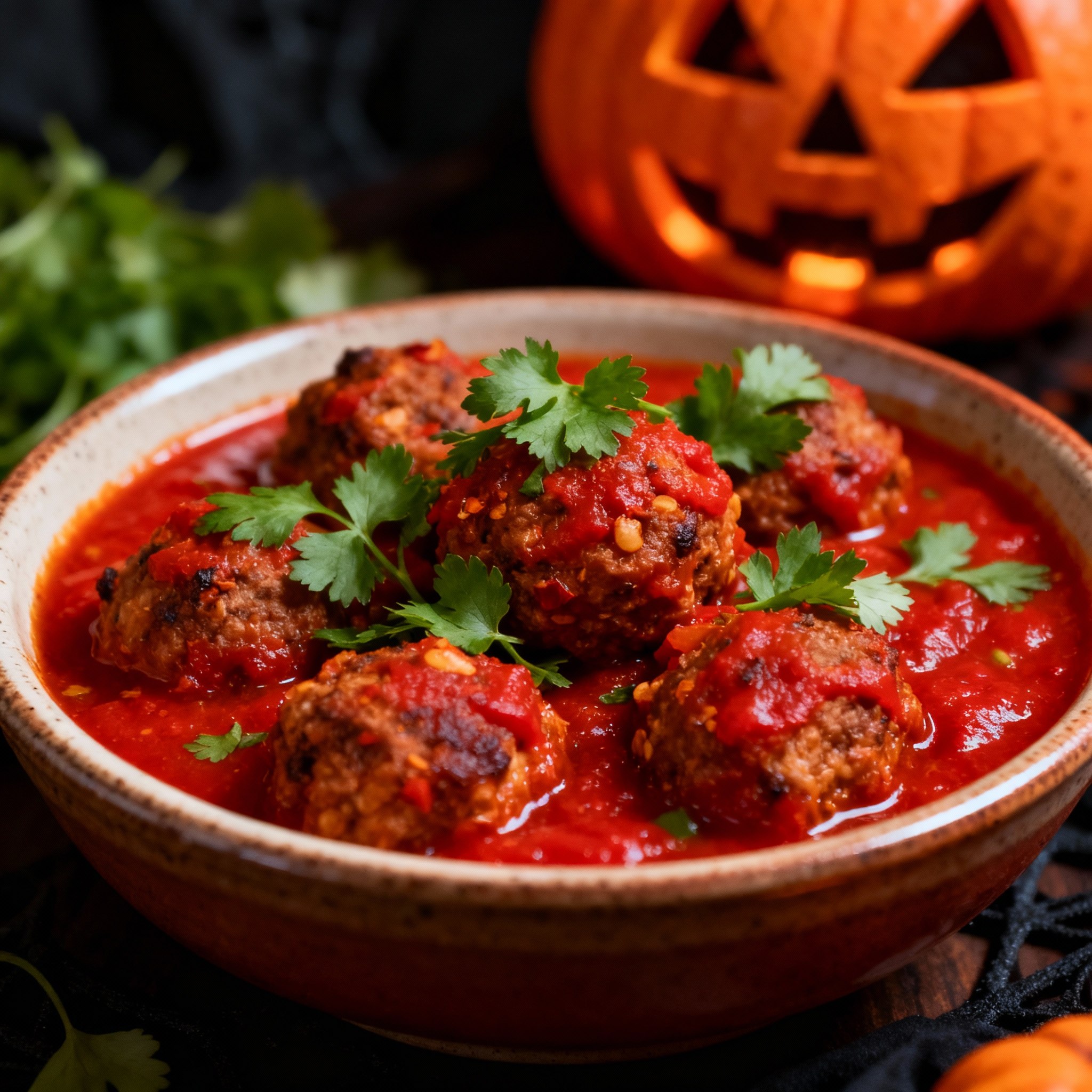 pikantne klopsiki w ostrym sosie pomidorowym na halloween